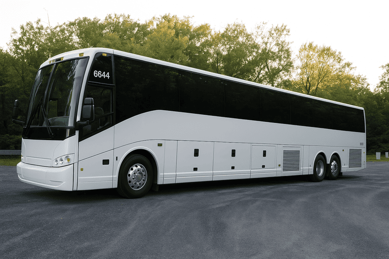 exterior of Mobile Shuttle Bus Rentals coach bus